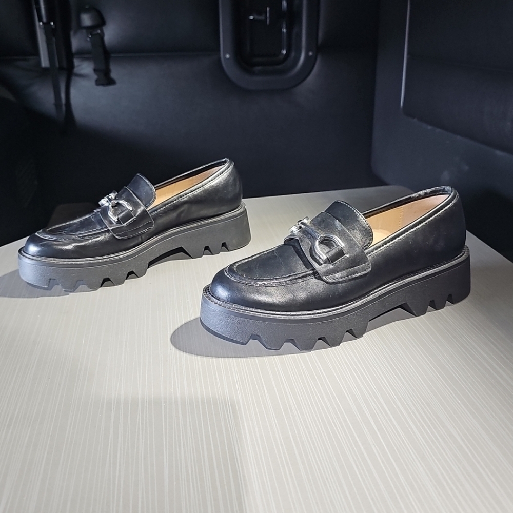 Chelsea & Violet Black Loafers with Metallic Buckle